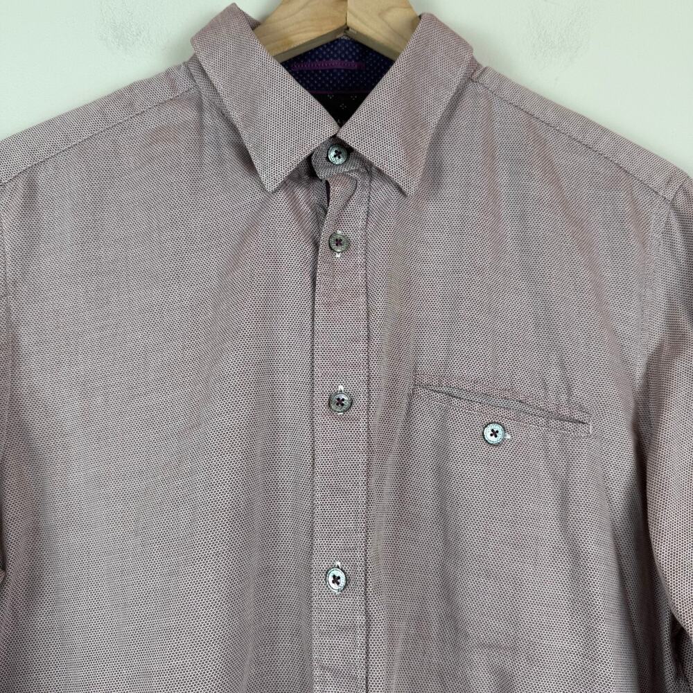 Ted Baker London Shirt Men‎ 4 Large Pink Printed Long Sleeve Button Down Classic